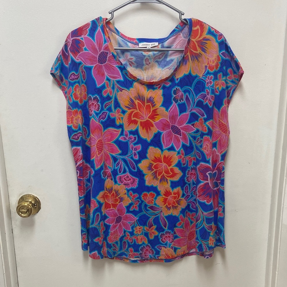 Johnny Was Multicolor Floral Short Sleeve Top